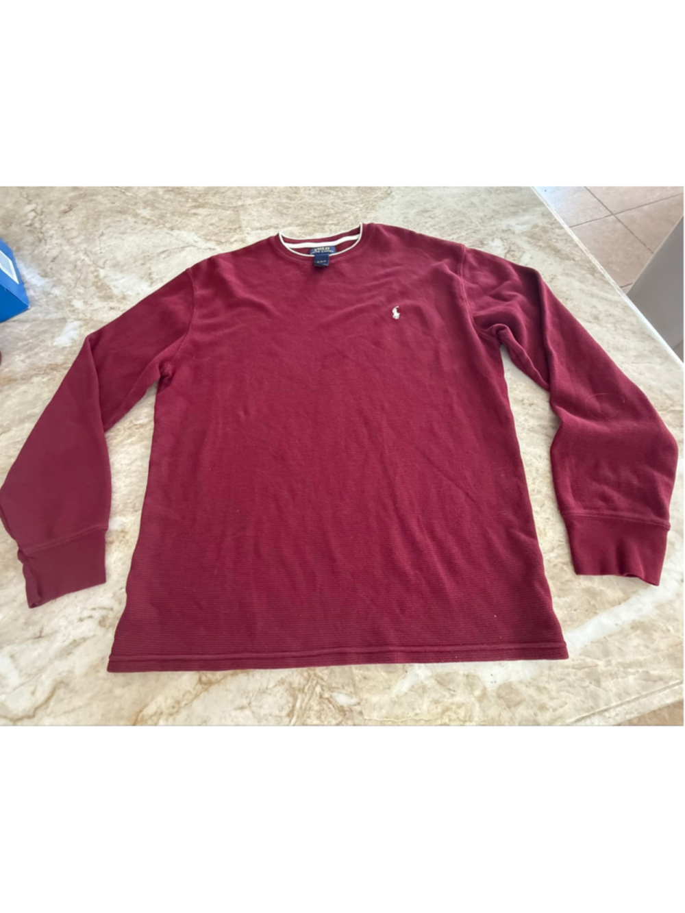 Men's Polo Ralph Lauren waffle Long Sleeve Tee XL Maroon with White Trim